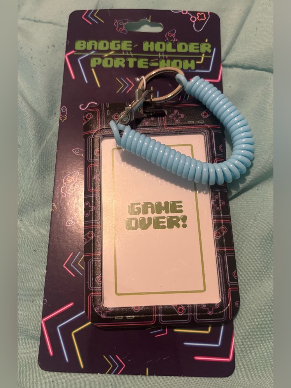 Retro 'Game Over' Badge Holder with Blue Coil Lanyard